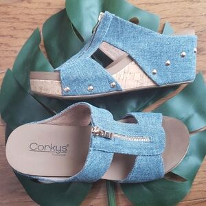Corkys Denim Wedge Taboo Sandals